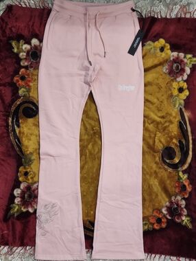 NWT Civil Regime Pink Sweat Pants With Embriodered Rose.